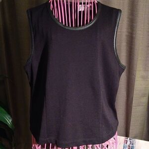 Norton Studio Black faux Leather Trim blouse XL